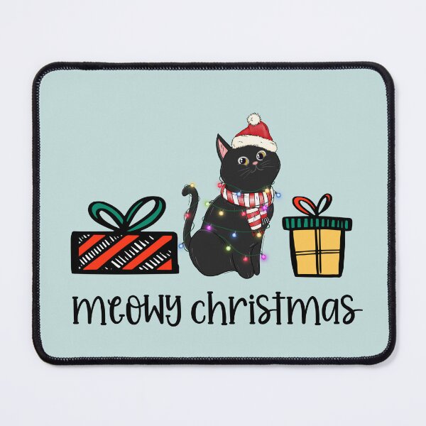Item preview, meowy Christmas with black cat, lights and presents from santa designed and sold by ninjapineapple.