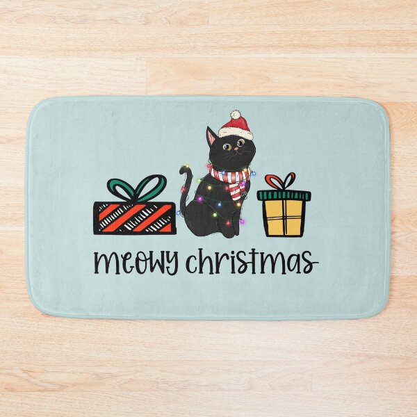 Item preview, meowy Christmas with black cat, lights and presents from santa designed and sold by ninjapineapple.