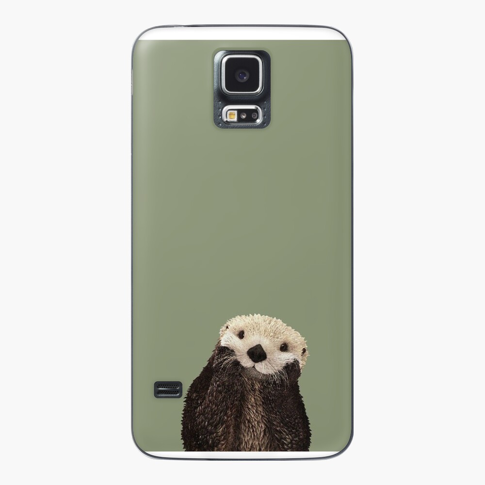 Cute Sea Otter on Sage Green Solid. Minimalist. Clean. Coastal