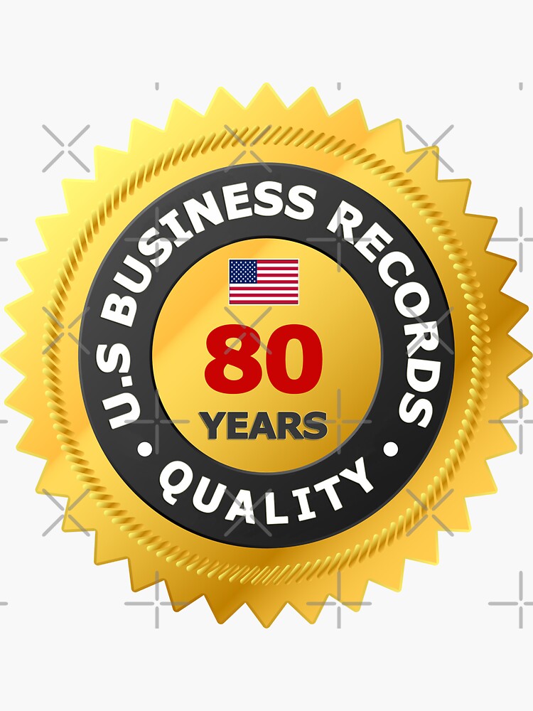 Quality. Savings. 75 Years Accreditation Gold Seal, U.S Business Records,  www.usbusinessrecords.com, Advertising Gold Seal, Marketing. Sticker for  Sale by Johnredbubblesh