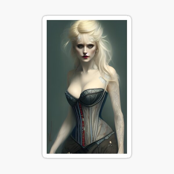 Sexy Blonde Vampire in Corset Dress Seductress Dark Artwork