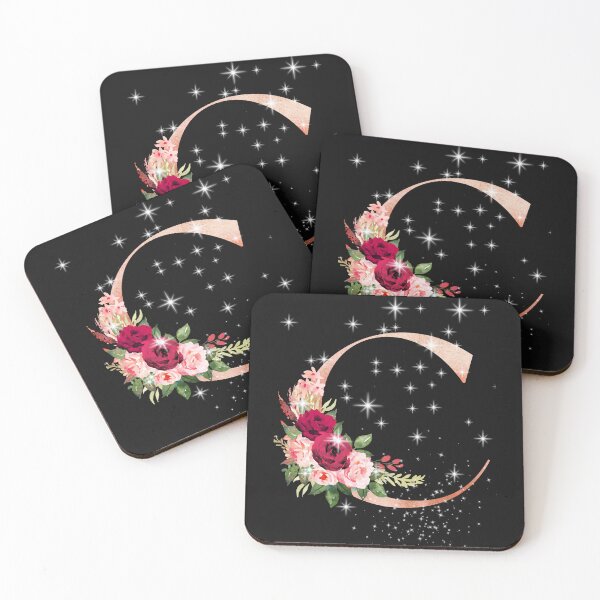 Item preview, C Monogram with Red and Pink Sparkle Flowers designed and sold by LilShopofArtsy.