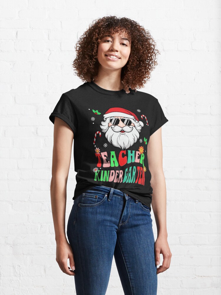 Disover kindergarten teacher christmas santa shirt , matching teacher squad christmas T-Shirt