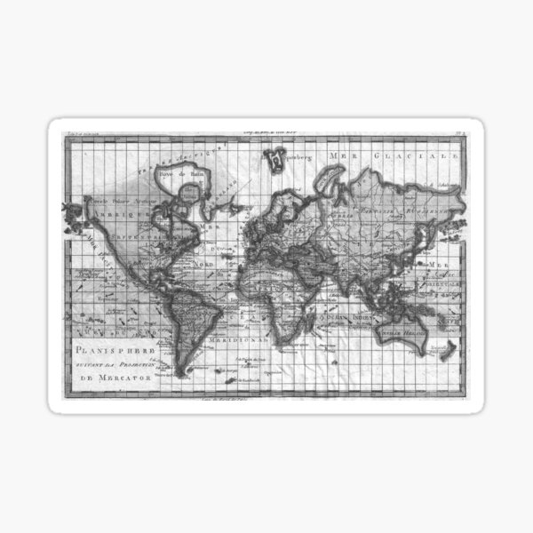 Item preview, Black and White World Map (1780) designed and sold by BravuraMedia.