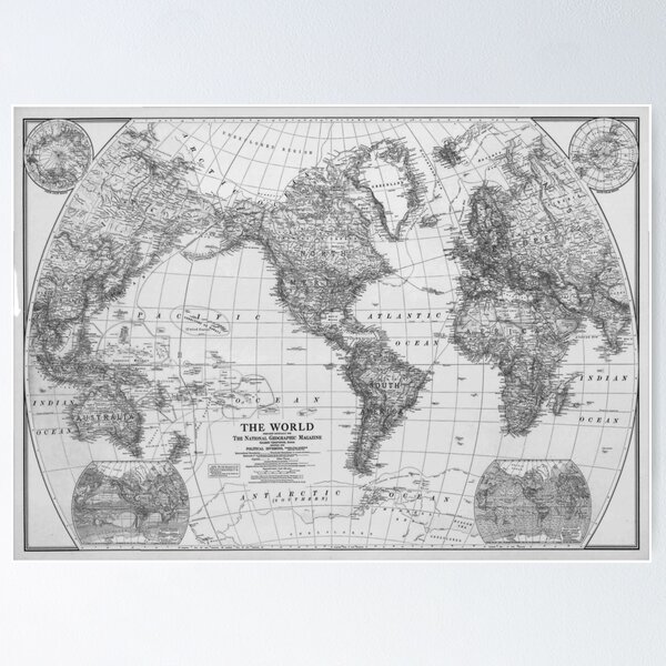 Item preview, Black and White World Map (1922) designed and sold by BravuraMedia.