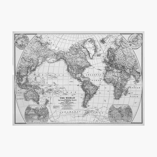 Item preview, Black and White World Map (1922) designed and sold by BravuraMedia.