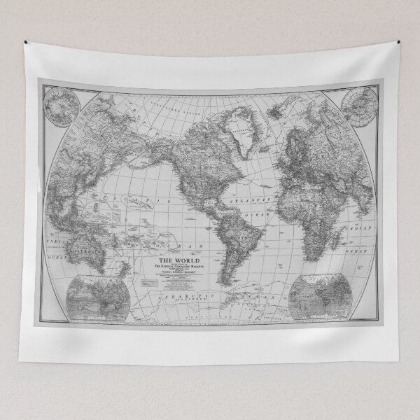 Item preview, Black and White World Map (1922) designed and sold by BravuraMedia.
