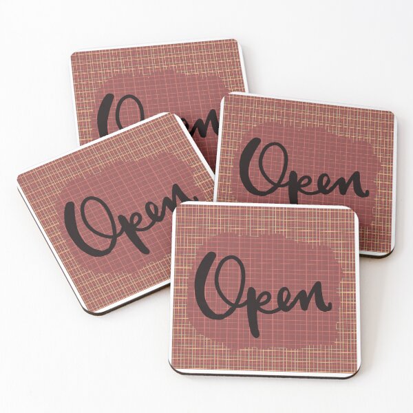 Item preview, Copy of Open sign dark red checkered background black writing  designed and sold by Antique-Gifts.