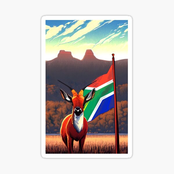 "South Africa springbok South African flag scene " Sticker for Sale by