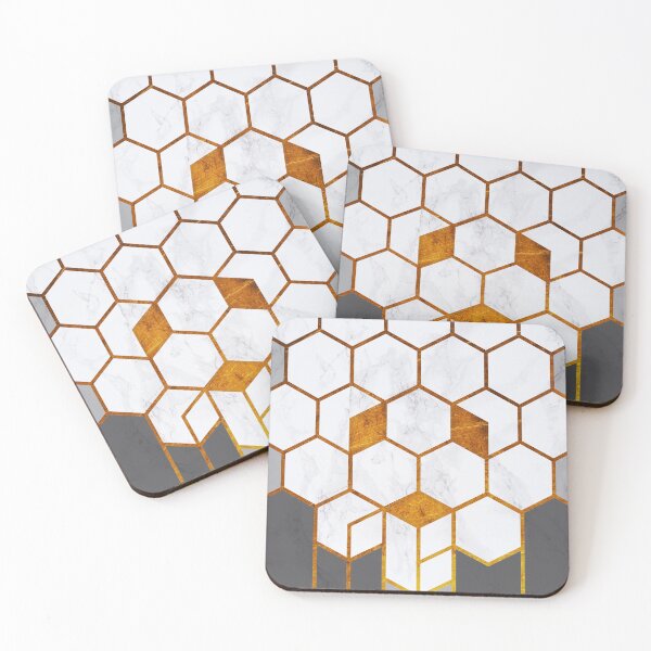 Item preview, Hexagon Honey Comb Pattern with marble and Gold designed and sold by Wysoh.