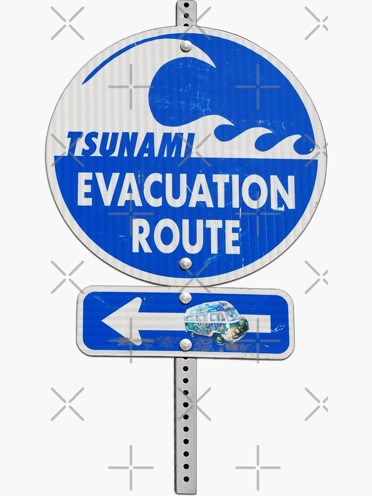 Thumbnail 3 of 3, Sticker, road sign tsunami (left arrow) designed and sold by mystudiocreate.