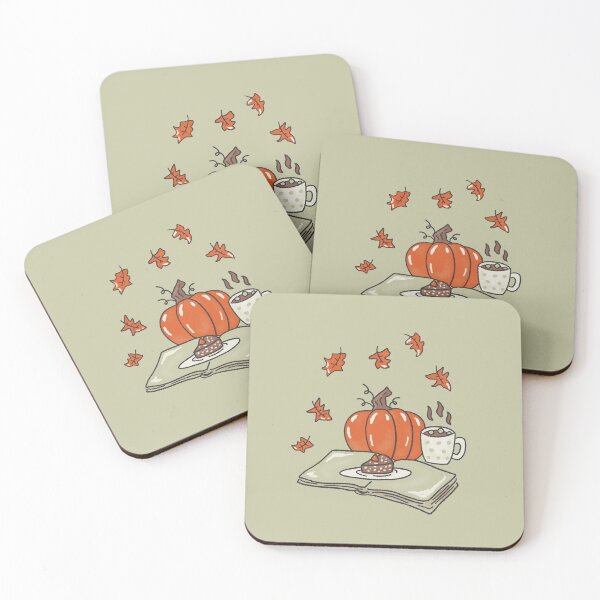 Item preview, Autumn leaves book nook pumpkin pie & hot coffee designed and sold by Tato's.