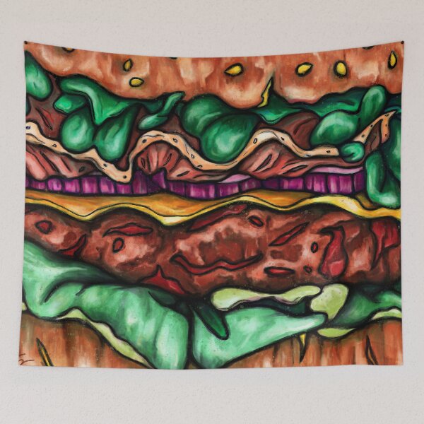 Item preview, Colorful hamburger painting, fast-food pop art designed and sold by NadiaChevrel.