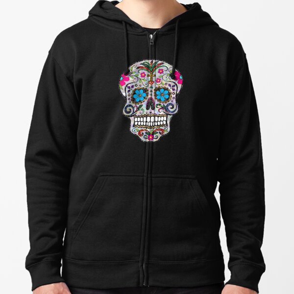sequin print Sugar Skulls Zipped Hoodie