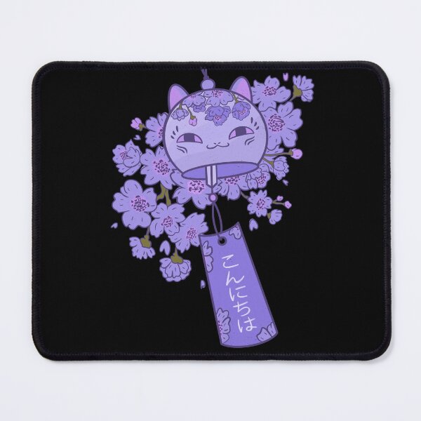 Item preview, Japanese wind chimes cat with purple sakura cherry blossom flower designed and sold by House-Of-Anala.