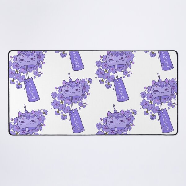 Item preview, Japanese wind chimes cat with purple sakura cherry blossom flower designed and sold by House-Of-Anala.