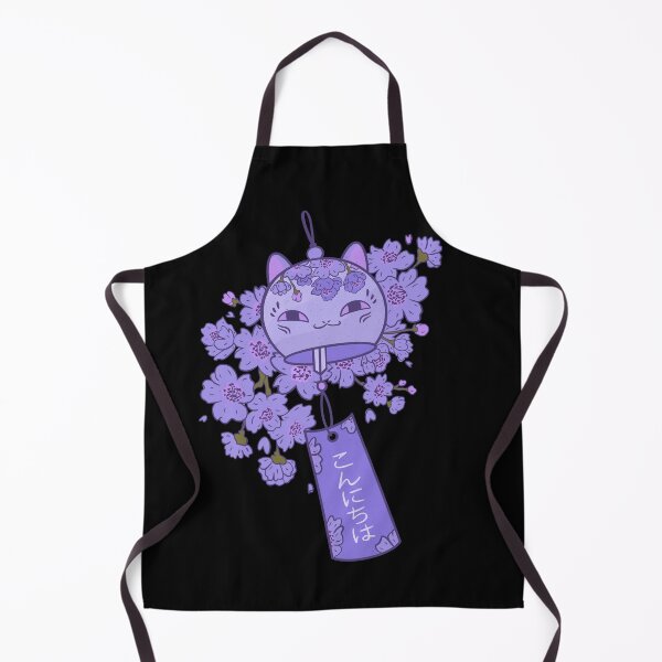 Item preview, Japanese wind chimes cat with purple sakura cherry blossom flower designed and sold by House-Of-Anala.