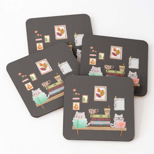 Item preview, Library cats - Kitten Literary Naps autumn pumpkin leaves designed and sold by SodaPUNCH.