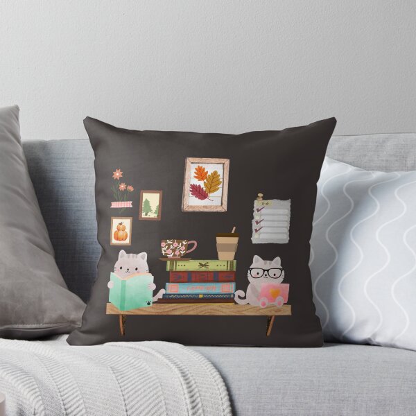 Item preview, Library cats - Kitten Literary Naps autumn pumpkin leaves designed and sold by SodaPUNCH.