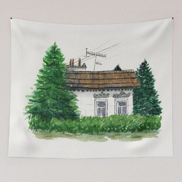 Item preview, Old Cottage Watercolor Painting Historic House Art designed and sold by AlicjaCurioseur.