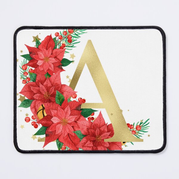 Item preview, Gold Letter "A" With Christmas Poinsettia Wreath designed and sold by Beneficial Art.