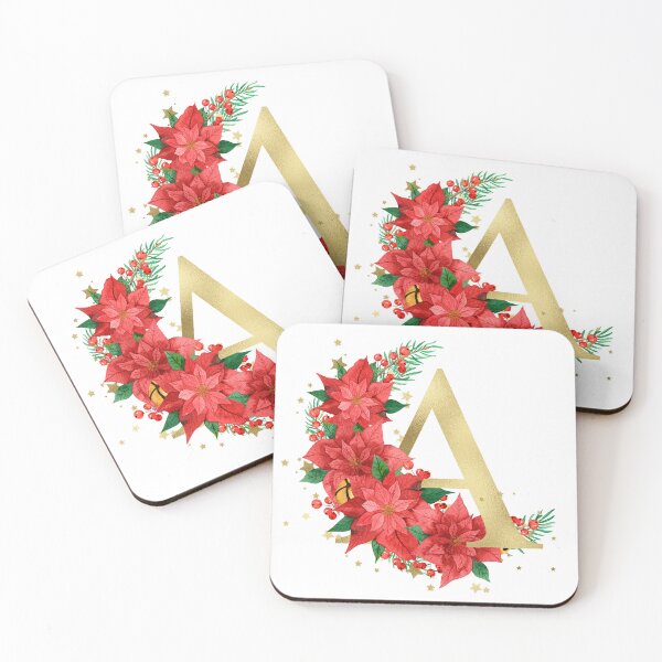 Item preview, Gold Letter "A" With Christmas Poinsettia Wreath designed and sold by Beneficial Art.