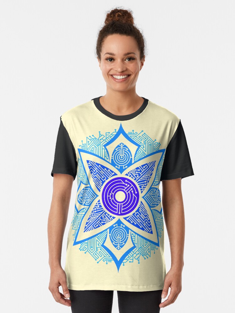 Thumbnail 2 of 5, Graphic T-Shirt, Circuitry Mandala (Blues) designed and sold by TheRandomFactor.
