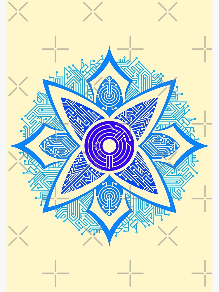 Thumbnail 2 of 2, Greeting Card, Circuitry Mandala (Blues) designed and sold by TheRandomFactor.