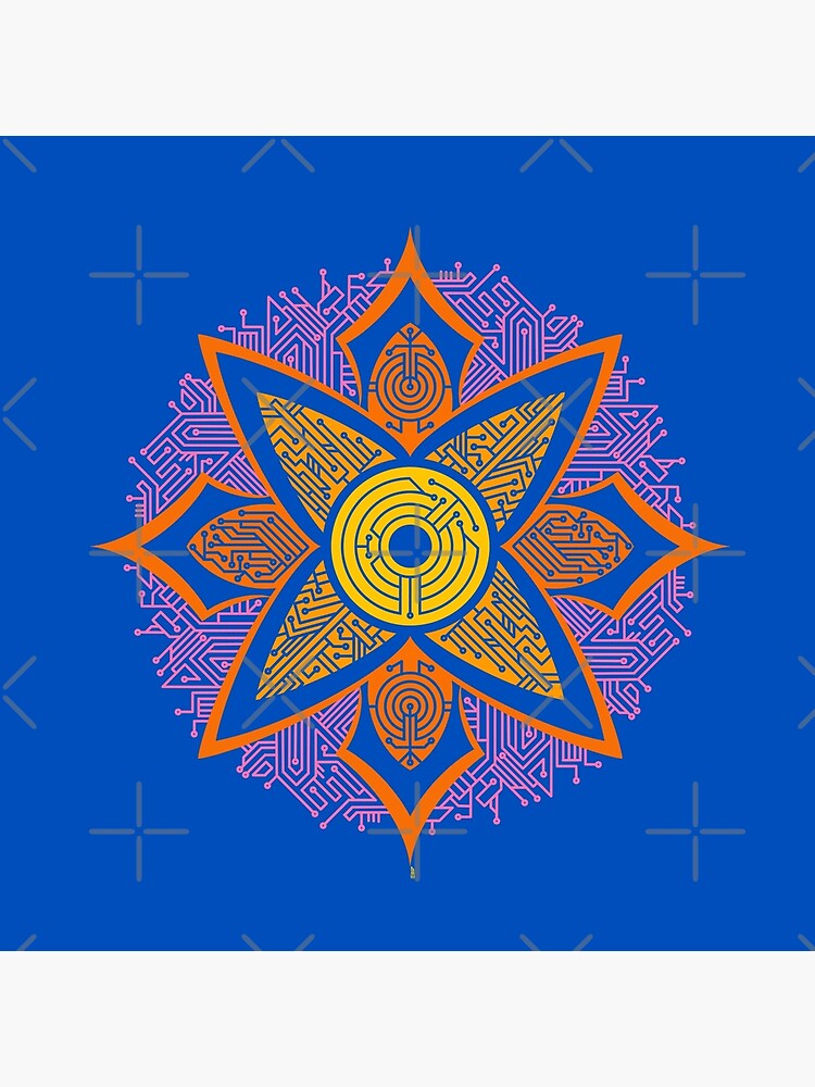 Thumbnail 4 of 4, Pillow, Circuitry Mandala (yellow/orange/pink) designed and sold by TheRandomFactor.