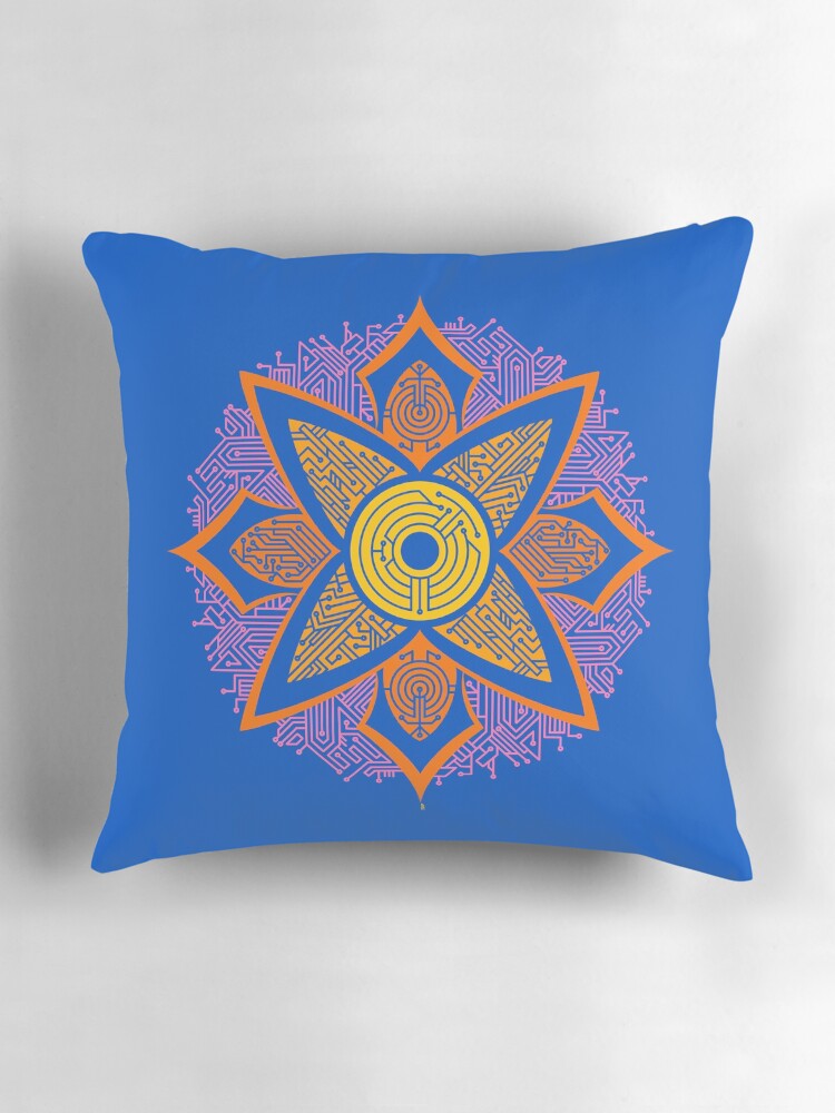 Thumbnail 3 of 4, Pillow, Circuitry Mandala (yellow/orange/pink) designed and sold by TheRandomFactor.