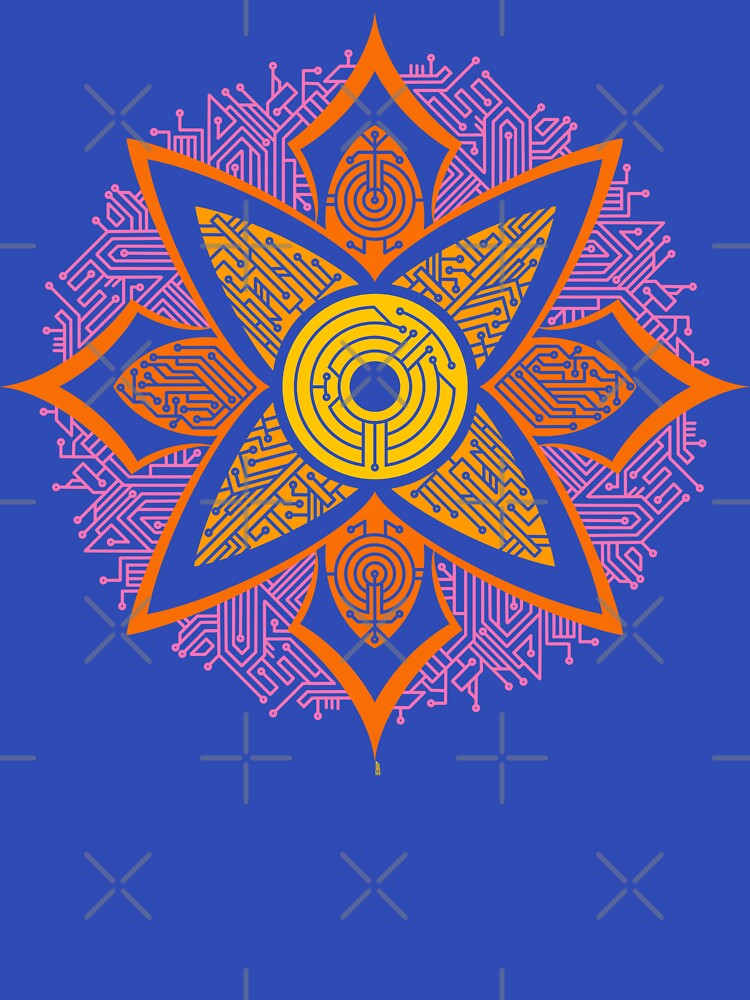 Thumbnail 7 of 7, Classic T-Shirt, Circuitry Mandala (yellow/orange/pink) designed and sold by TheRandomFactor.