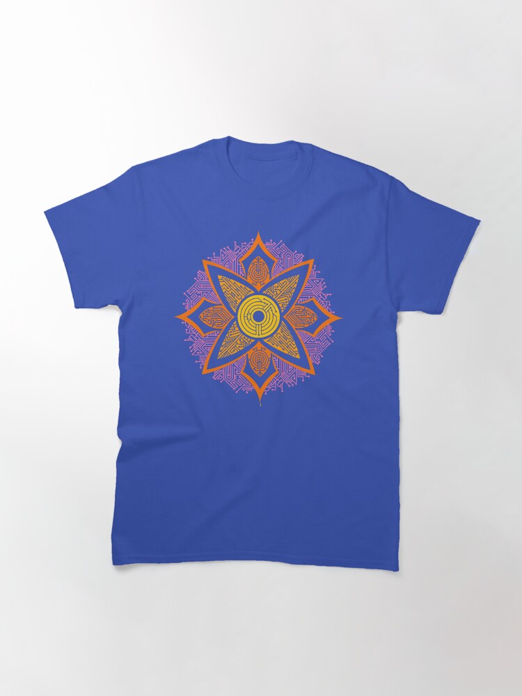 Thumbnail 3 of 7, Classic T-Shirt, Circuitry Mandala (yellow/orange/pink) designed and sold by TheRandomFactor.