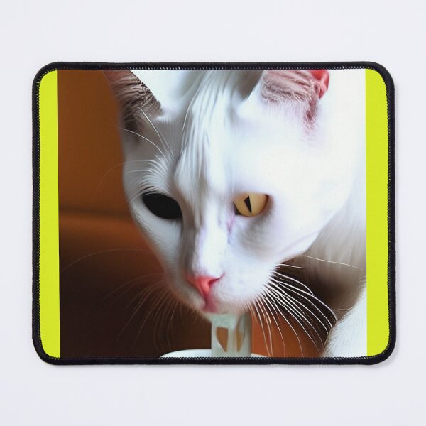 Item preview, White cat drinking milk designed and sold by David-Howells.