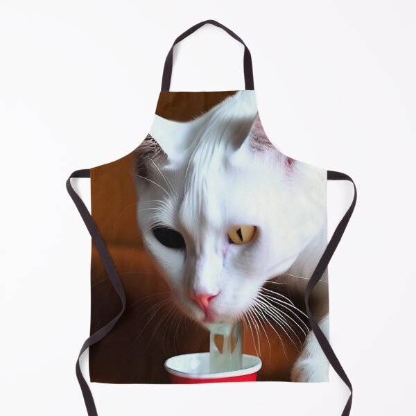 Item preview, White cat drinking milk designed and sold by David-Howells.