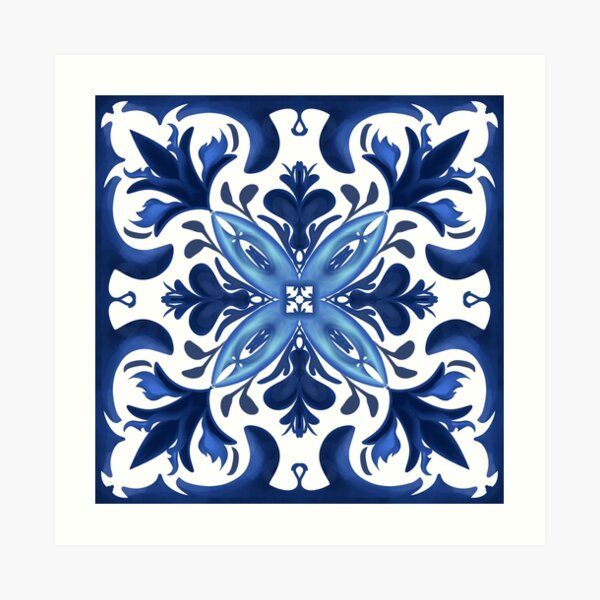 Majolica pottery tiles mega set blue and white Vector Image
