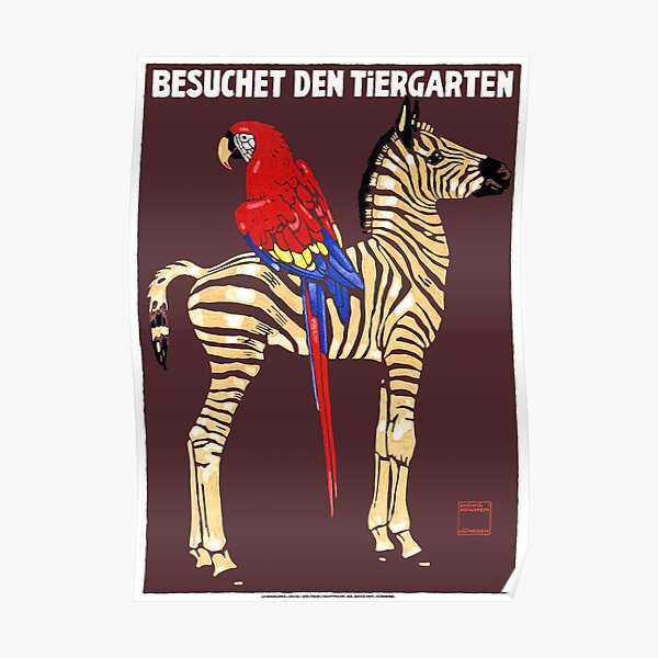 1912 Ludwig Hohlwein Visit The Zoo Zebra Macaw Poster Poster