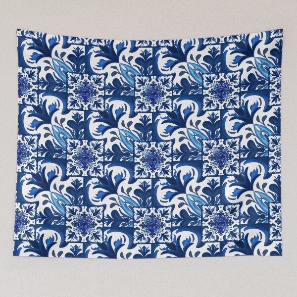 Item preview, Majolica,blue tiles,blue willow art designed and sold by MariaMarinova.