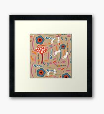 Playful mushroom and flowers Framed Print