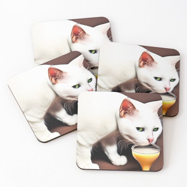 Item preview, white cat drinking from a glass designed and sold by David-Howells.