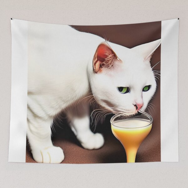 Item preview, white cat drinking from a glass designed and sold by David-Howells.