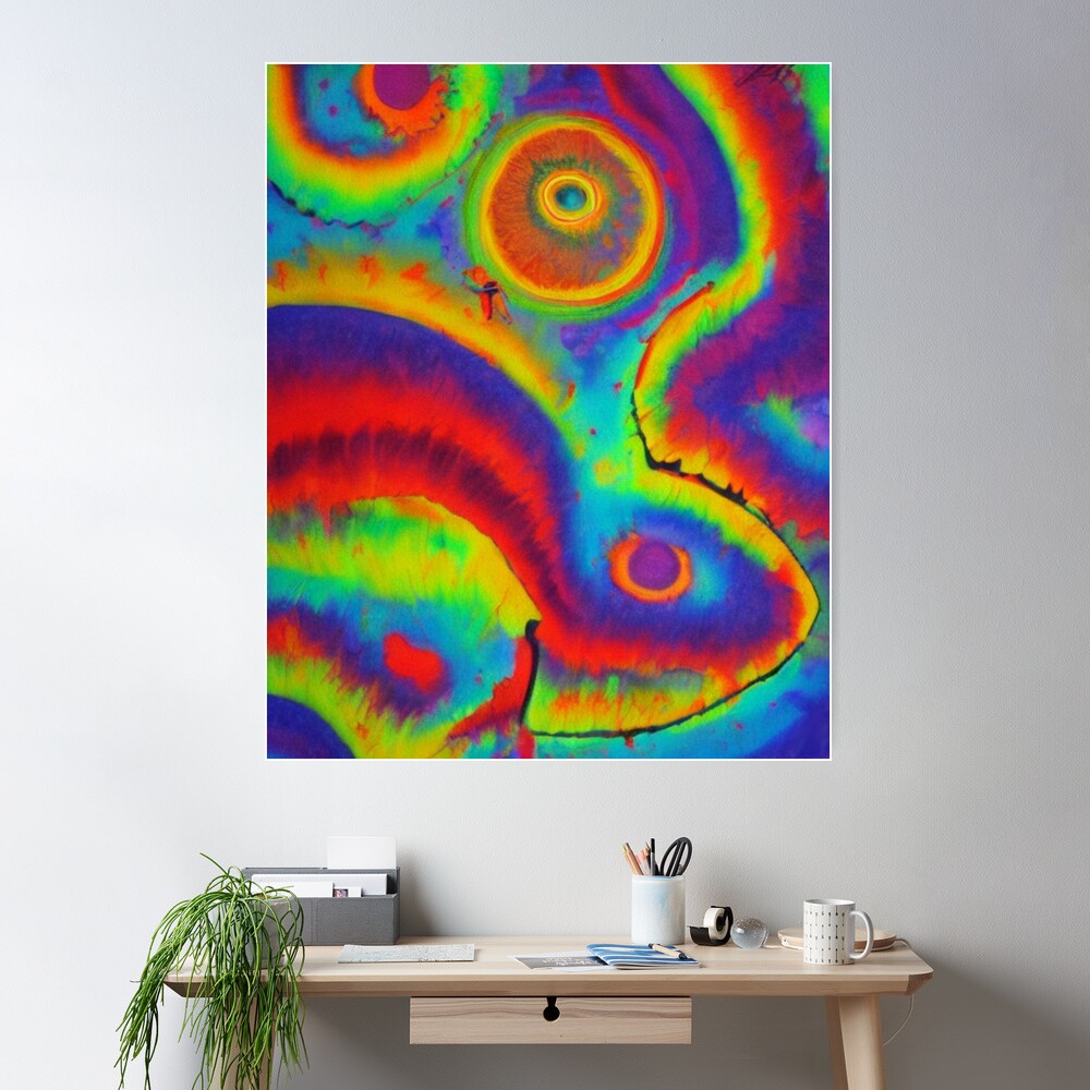 Vibrant Rave techno retro 60s hippie Funky dress Abstract ai art trippy tie  dye ai art prompt hallucination Jimi mesmerizing oil paint swirl Poster  for Sale by weird83