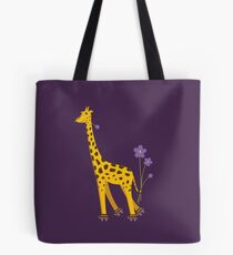 Purple Cartoon Funny Giraffe Roller Skating Tote Bag