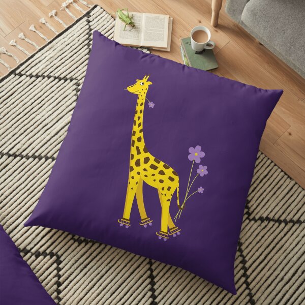 Purple Cartoon Funny Giraffe Roller Skating Floor Pillow