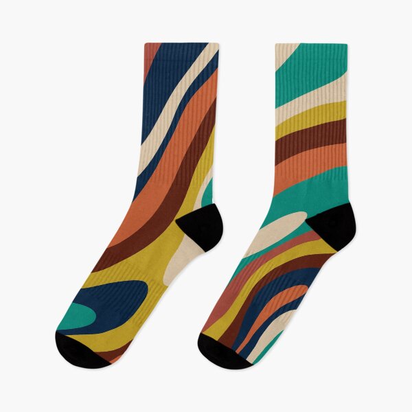 Item preview, Wavy Loops Retro Abstract Pattern in Midcentury Modern Mustard Orange Blue Teal designed and sold by kierkegaard.