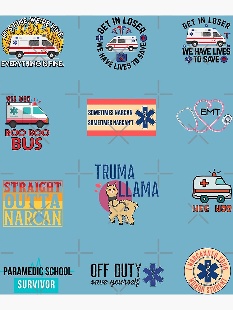 "funny paramedic EMT/EMS stickers pack" Poster for Sale by SkiniB Redbubble