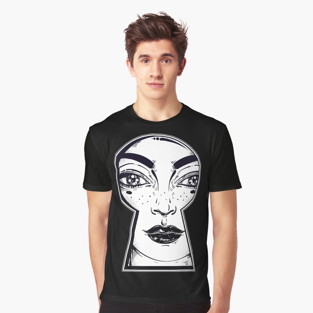 Starry Eye Girl Looking Through Keyhole Graphic T-Shirt