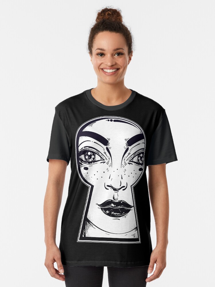 Alternate view of Starry Eye Girl Looking Through Keyhole Graphic T-Shirt