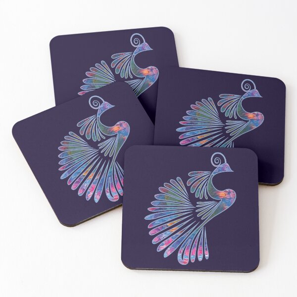 Item preview, BLUE AND PINK PEACOCK ABSTRACT BIRD TRIBAL ART designed and sold by ittybittyowl.