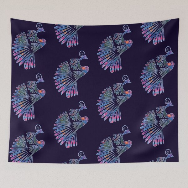 Item preview, BLUE AND PINK PEACOCK ABSTRACT BIRD TRIBAL ART designed and sold by ittybittyowl.