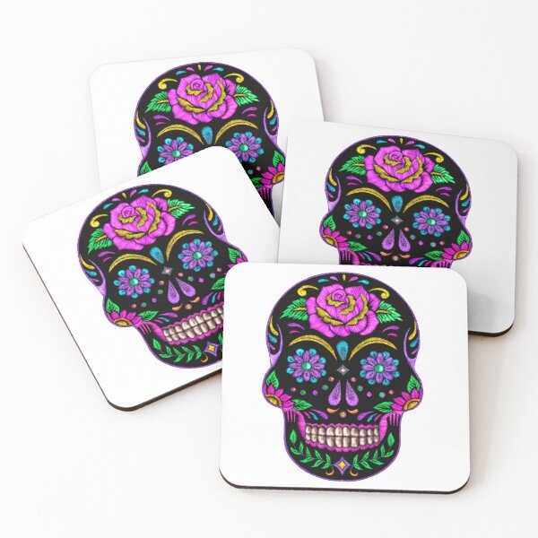 Artikelvorschau, Faux-Stickerei Sugar Skull Sublimation, Faux-Applikation Candy Skull Tag der Toten Dia de los muertos entworfen und verkauft von LiluGross.